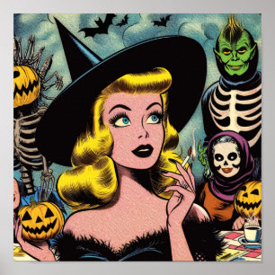 Vintage Halloween Witch Comics Poster