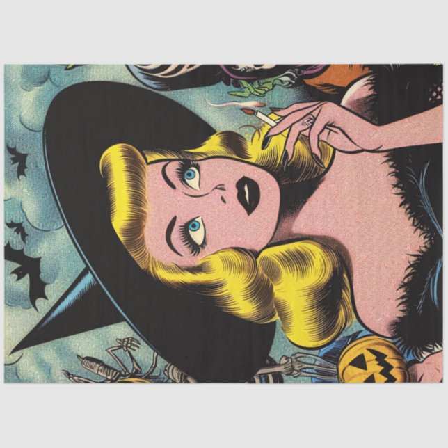 Vintage Halloween Witch Comics Tissue Paper (Front)