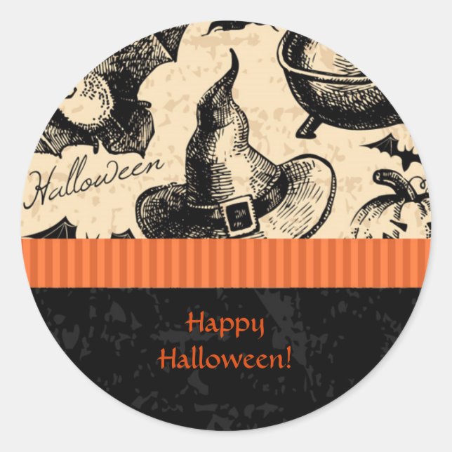Vintage Halloween Witch Envelope Sticker (Front)