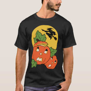Vintage Halloween Witch Flies Over A Pumpkin Patch T-Shirt