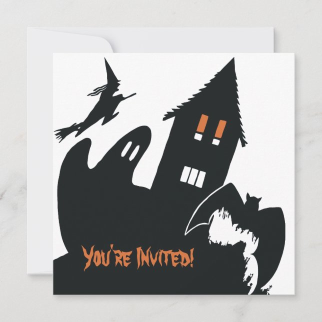 Vintage Halloween Witch Ghost Haunted House Party Invitation (Front)