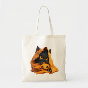 Vintage Halloween Witch Girl with Pumpkin – Retro Tote Bag