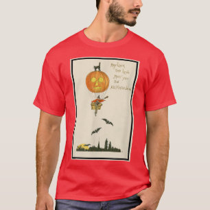 Vintage Halloween Witch in a Pumpkin Hot Air Ballo T-Shirt