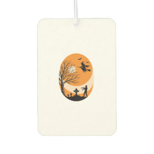 Vintage Halloween Witch Moon Graveyard Vector Desi Car Air Freshener