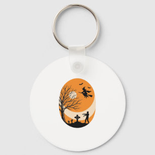 Vintage Halloween Witch Moon Graveyard Vector Desi Key Ring