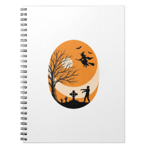 Vintage Halloween Witch Moon Graveyard Vector Desi Notebook
