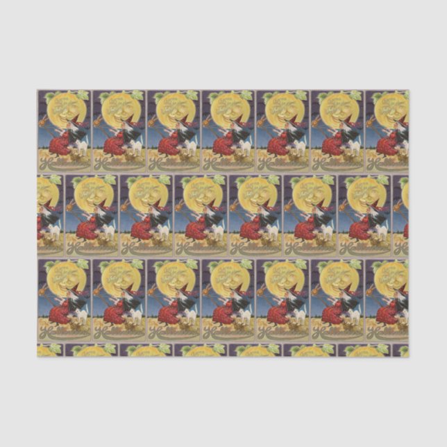 Vintage Halloween witch moon party tissue Paper (Front)