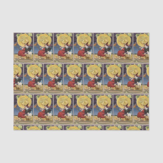 Vintage Halloween witch moon party tissue Tissue Paper (Front)