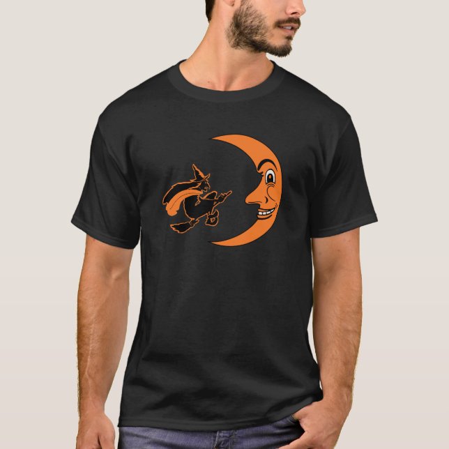Vintage Halloween Witch & Moon T-Shirt (Front)