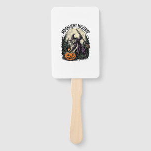 Vintage Halloween Witch Moonlight Mischief Graphic Hand Fan
