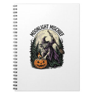 Vintage Halloween Witch Moonlight Mischief Graphic Notebook