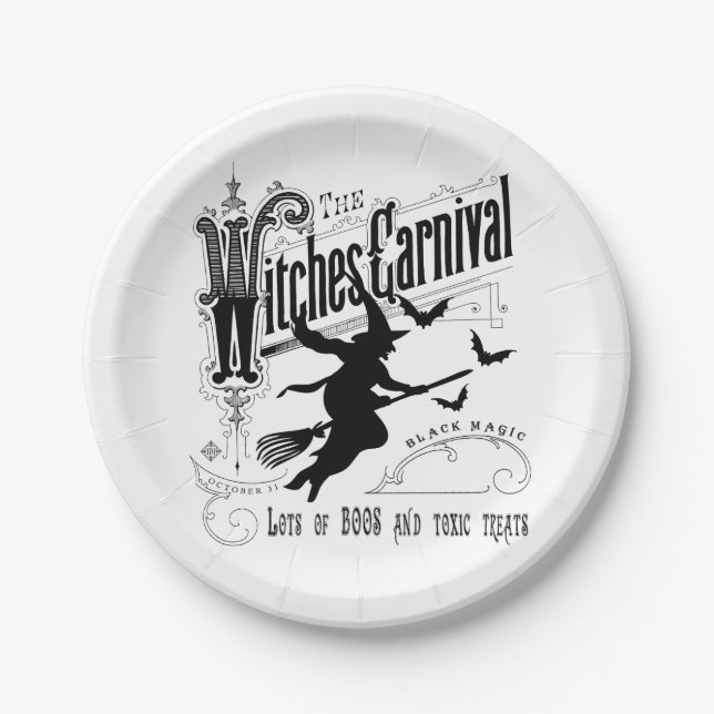 Vintage Halloween Witch Paper Plate (Front)
