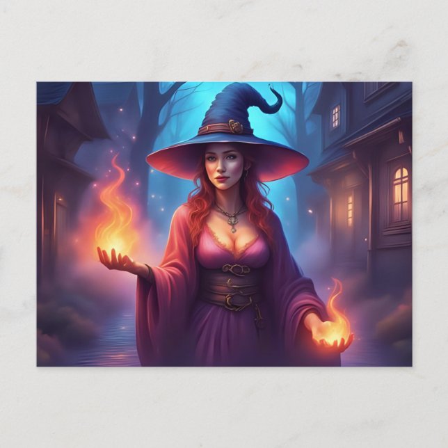 Vintage Halloween Witch Performing a Spell  Postcard (Front)