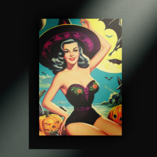 Vintage Halloween Witch Pin Up Postcard