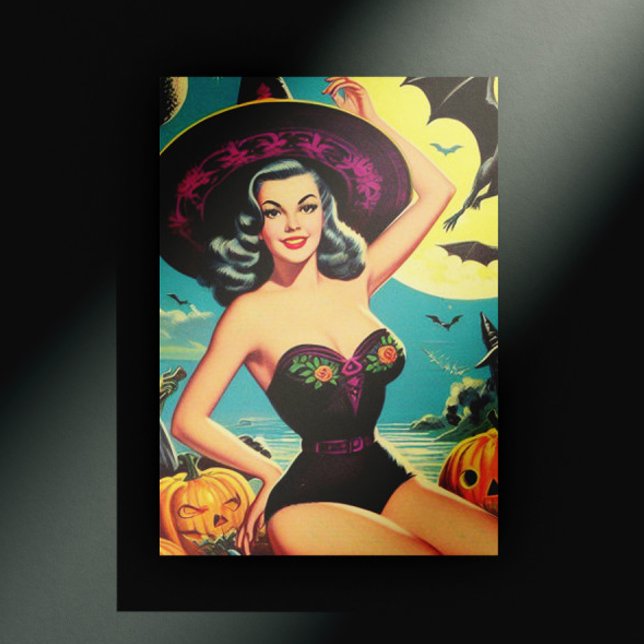 Vintage Halloween Witch Pin Up Postcard (Creator Uploaded)