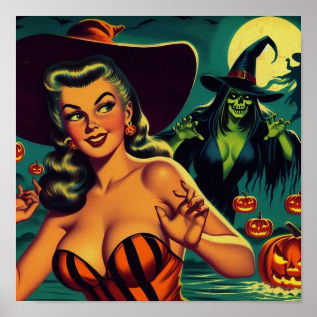 Vintage Halloween Witch Pin Up Poster (Front)