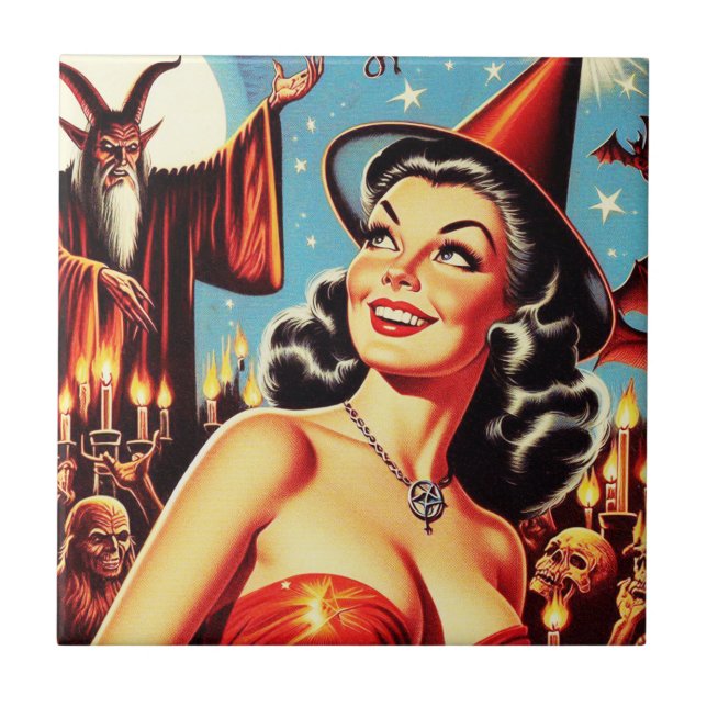 Vintage Halloween Witch Pin-up Tile (Front)
