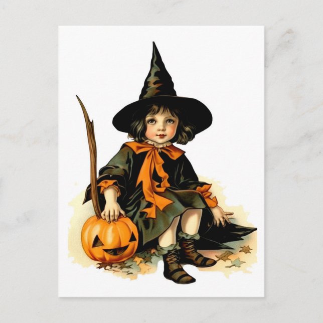 Vintage Halloween Witch Postcard (Front)
