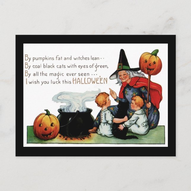 Vintage Halloween Witch Postcard (Front)