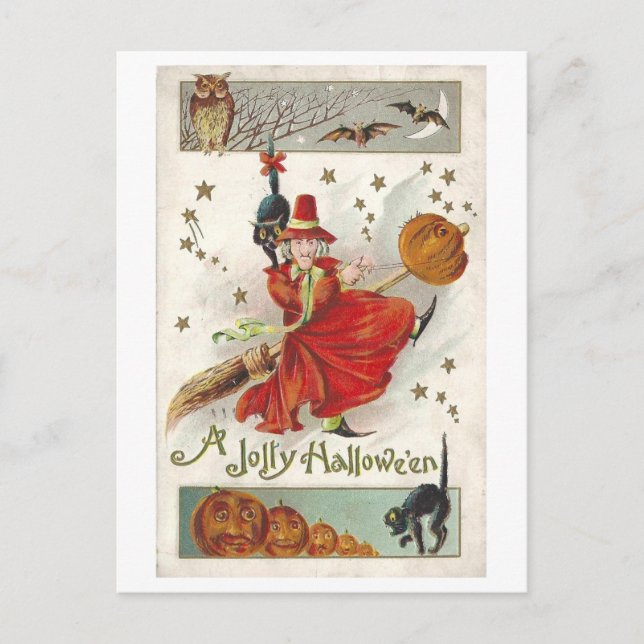 Vintage Halloween Witch Postcard (Front)