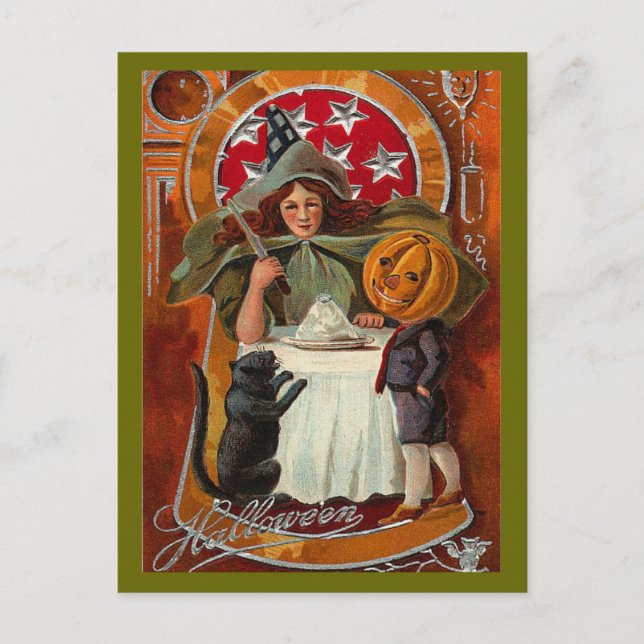 Vintage Halloween Witch Postcard (Front)
