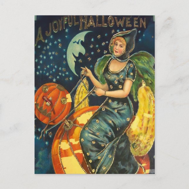 Vintage Halloween Witch Poster Holiday Postcard (Front)