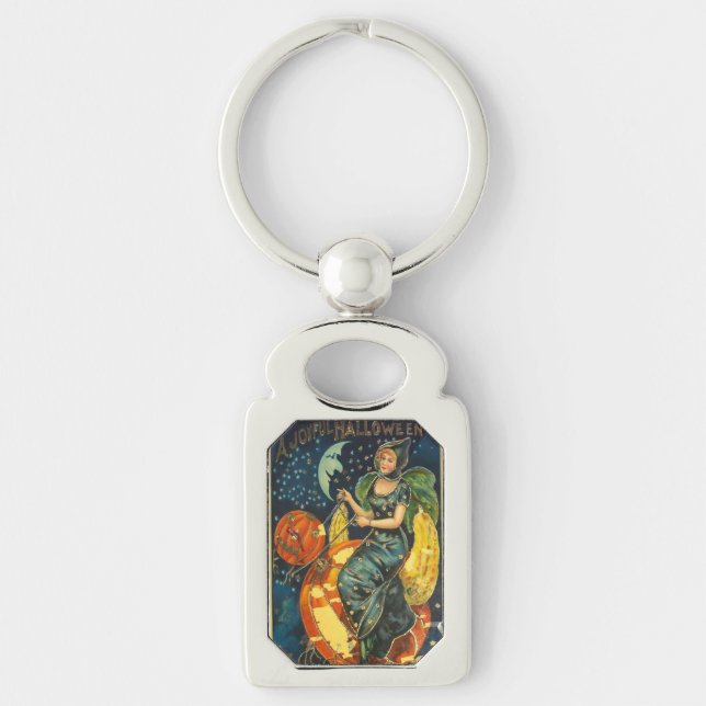 Vintage Halloween Witch Poster Key Ring (Front)
