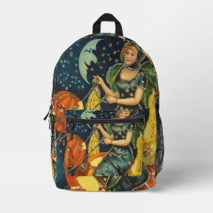 Vintage Halloween Witch Poster Printed Backpack