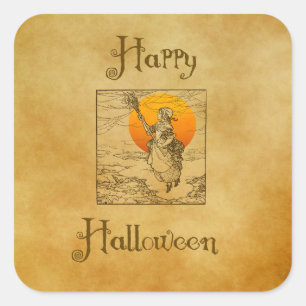 Vintage Halloween Witch Square Stickers