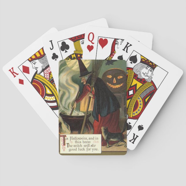 Vintage Halloween Witch Stirring Magic Cauldron Playing Cards (Back)