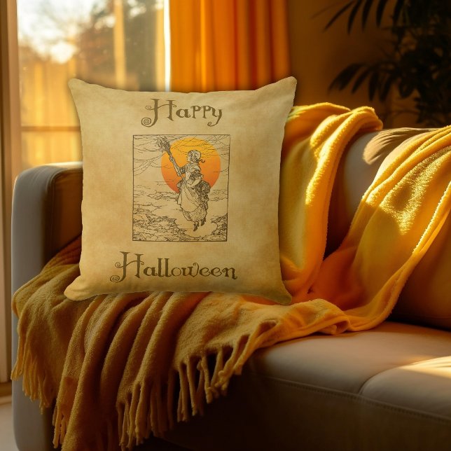 Vintage Halloween Witch Throw Pillow (Creator Uploaded)