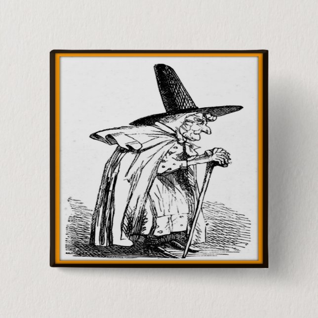 Vintage Halloween Witch Walking with Cane Button (Front)