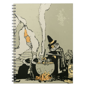 Vintage Halloween, Witch with Cauldron and Cats Notebook