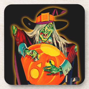 Vintage Halloween Witch with Jack O'Lanten Coaster