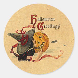 Vintage Halloween Witch With Red Ribbons Classic Round Sticker