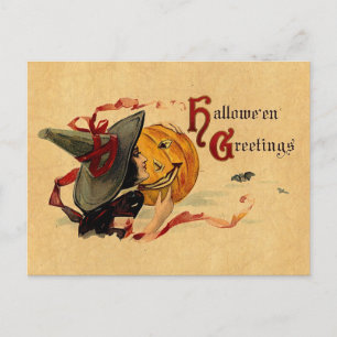 Vintage Halloween Witch With Red Ribbons Postcard