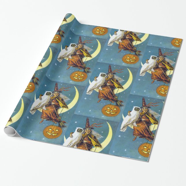 Vintage Halloween Witch Wrapping Paper (Unrolled)
