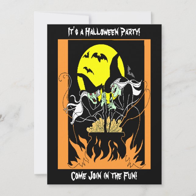 Vintage Halloween Witches Cauldron Invitation (Front)