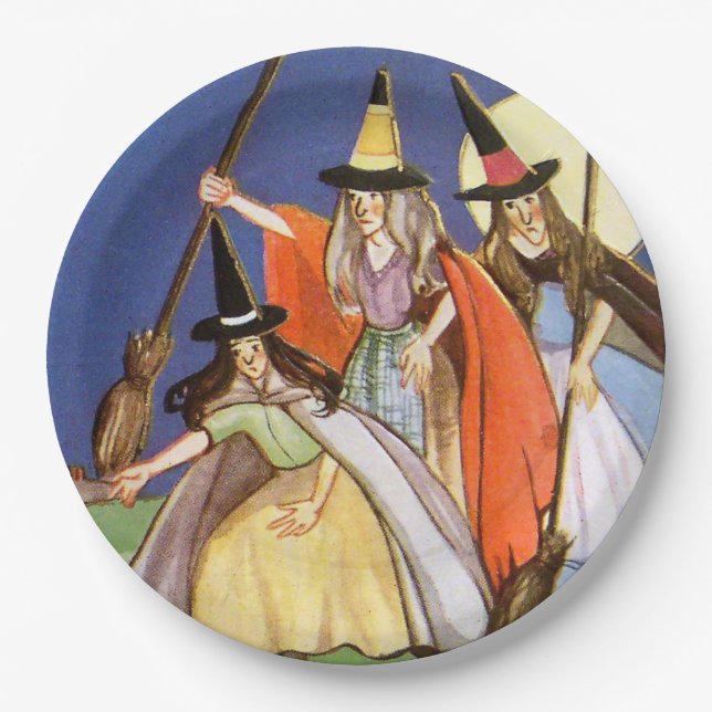 vintage Halloween witches Holiday Paper Plate (Front)