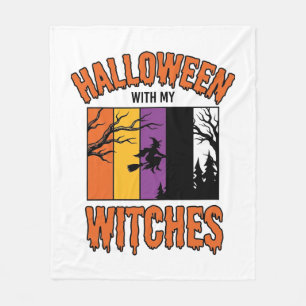 Vintage Halloween Witches Witch Broom T-Shirt Desi Fleece Blanket