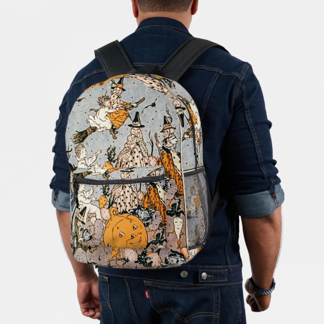 Vintage Halloween Witches with Broom Printed Backpack (Insitu (Model))