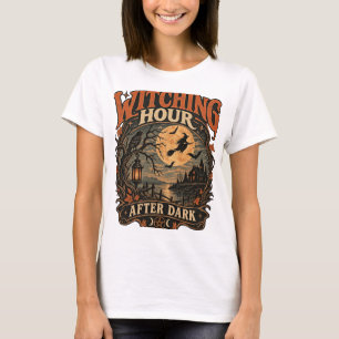 Vintage Halloween Witchy Moon Haunted Cottage T-Shirt