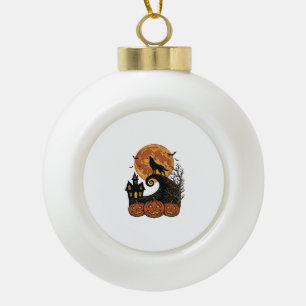 Vintage Halloween Wolf Moon Pumpkin Shirt Design_1 Ceramic Ball Christmas Ornament