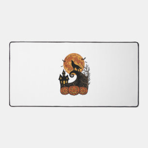 Vintage Halloween Wolf Moon Pumpkin Shirt Design_1 Desk Mat