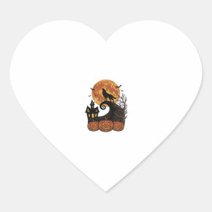 Vintage Halloween Wolf Moon Pumpkin Shirt Design_1 Heart Sticker