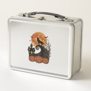 Vintage Halloween Wolf Moon Pumpkin Shirt Design_1 Metal Lunch Box