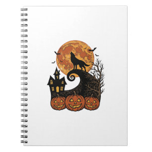 Vintage Halloween Wolf Moon Pumpkin Shirt Design_1 Notebook