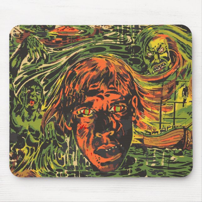 Vintage Halloween Zombies, Grafitti Street Art Mouse Pad (Front)