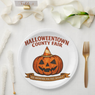 Vintage Halloweentown County Fair Retro Pumpkin Paper Plate