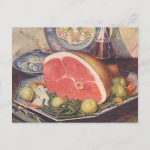 Vintage Ham Dinner with Green Beans and Potatoes Postcard